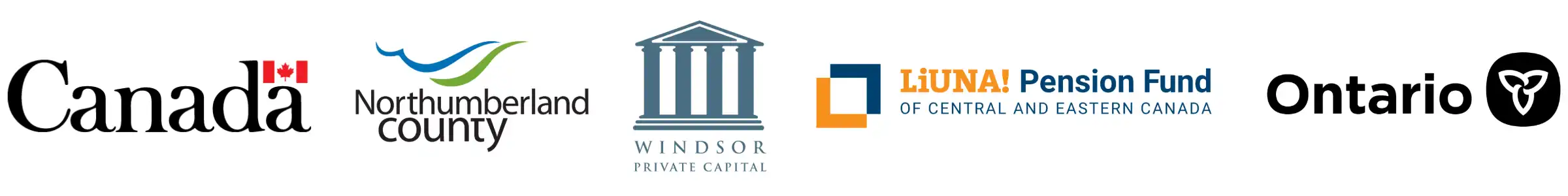 Government of Canada, Northumberland County,  Windsor Capital, LiUNA Pension and Government of Ontario logos. 
