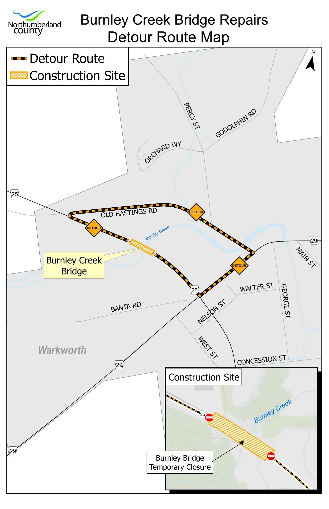 Burnley Creek Bridge detour map 