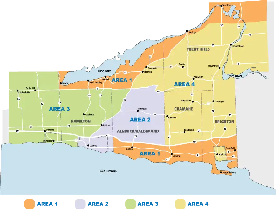 map showing leaf and yard waste collection areas