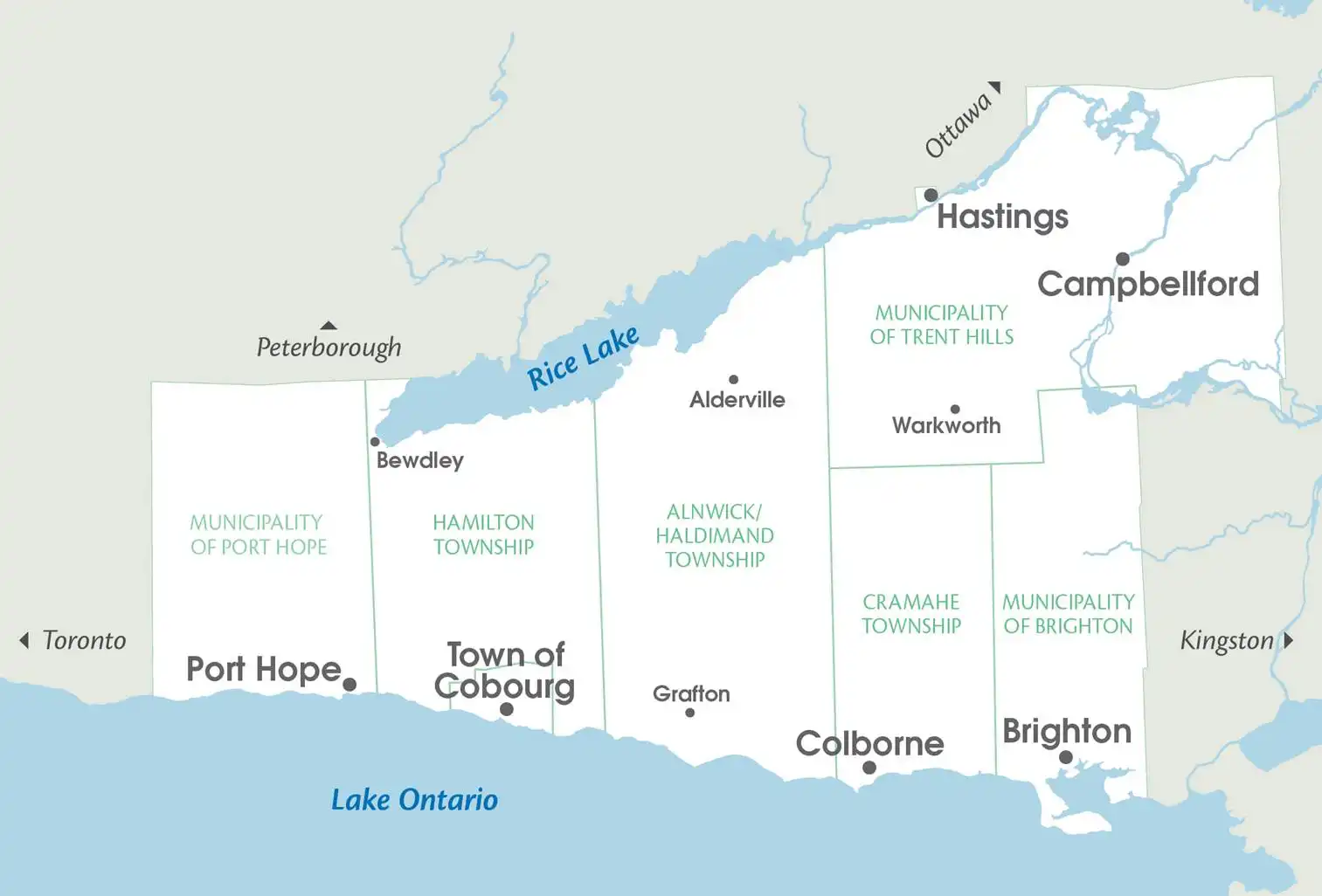 Map showing the seven municipalities in Northumberland County