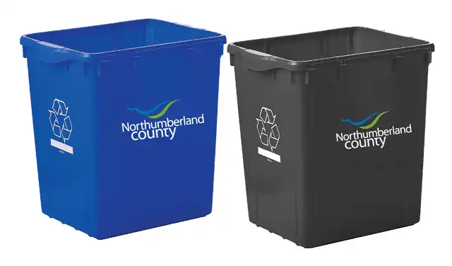 Blue and grey bins